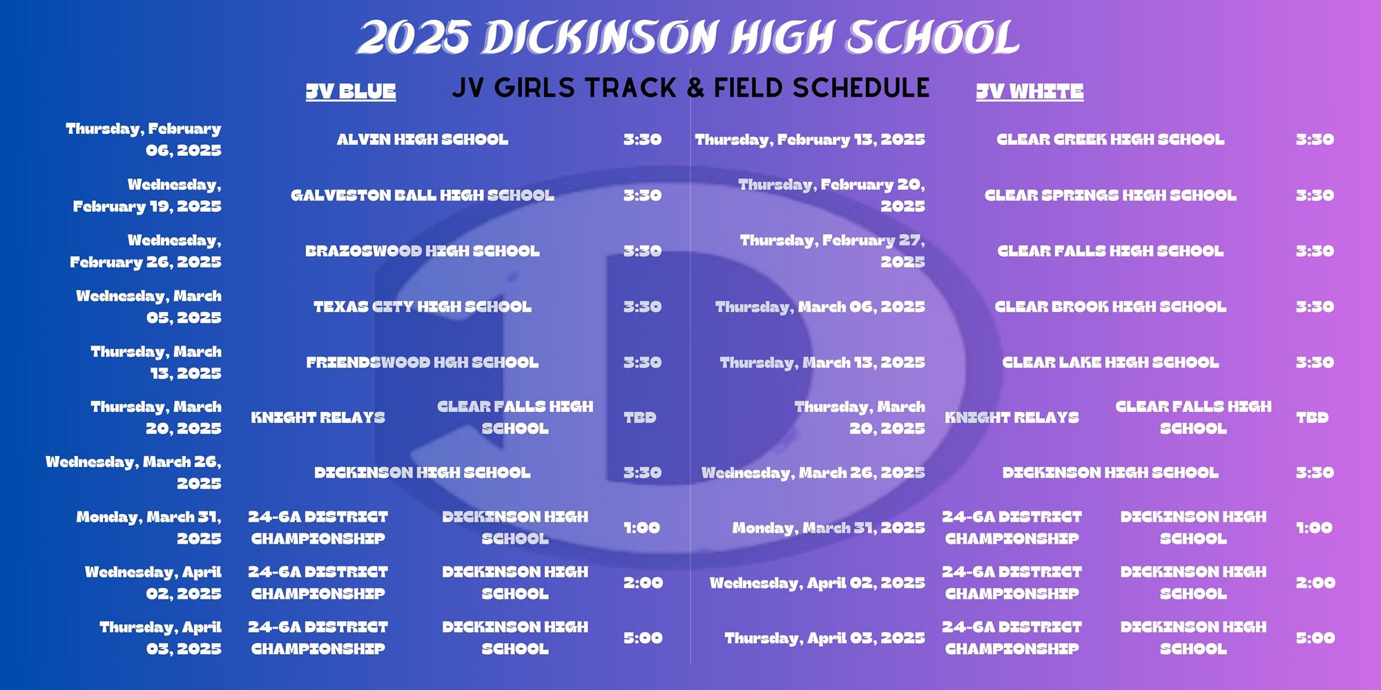 2025 JV SCHEUDLE